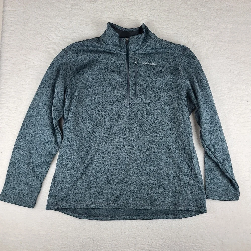 Eddie Bauer Fleece Sweater Mens 2XL XXL Teal Blue‎ Quarter Zip Sweatshirt